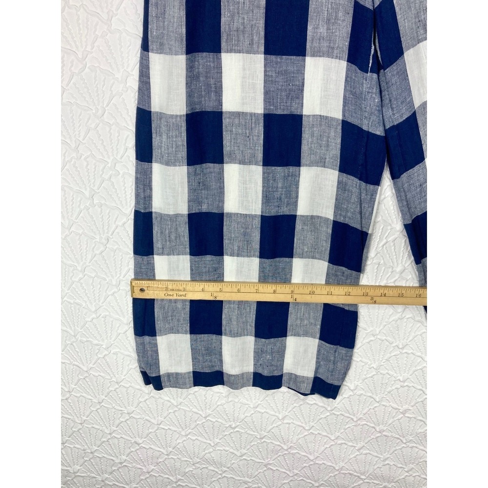 J. Crew Gingham Linen Wide Leg Jumpsuit Women S Navy Ivory Summer Coastal Vacay - Picture 12 of 13